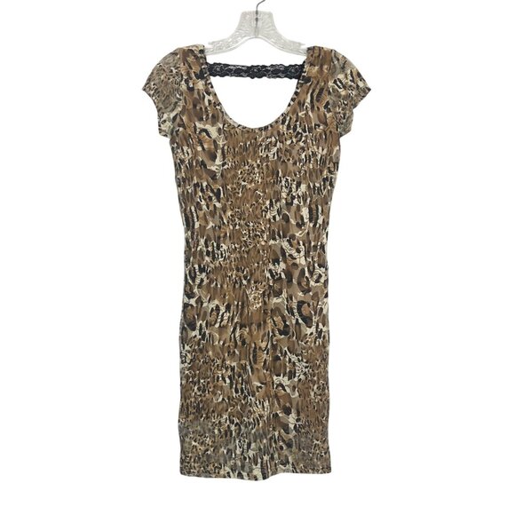 Poof Apparel Leopard Print Dress Small Brown New Lace-Back - Picture 1 of 10